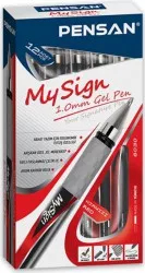 Set 12 Pixuri cu Gel PENSAN My Sign Mina Rosie Varf de 1 mm Corp din Plastic cu Grip de Cauciuc si Capac Pixuri cu Gel 