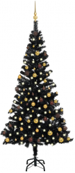 Brad de Craciun artificial LED-uri/globuri negru 150 cm PVC 