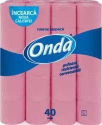 Hartie Igienica ONDA in 2 Straturi 40 Role/Bax 135 Foi/Rola Latime 9 cm Culoare Roz Fara Parfum