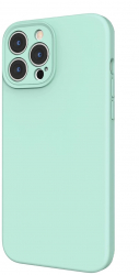Husa din silicon compatibila cu iPhone 11 Pro Max silk touch interior din catifea cu decupaje la camere Albastru deschis 