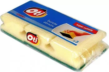 Set 3 Bureti cu Canelura OTI Clean 85x65x40 mm Culoare Galbena Spuma Poliuretanica si Fibra Abraziva 