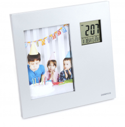 Statie meteo Omega 542363 cu ceas digital alarma si rama foto gri 