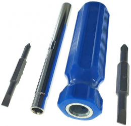 Surubelnita 4in1 cu tija 118x11mm 2 capete drepte de 5 si 6 mm 2 capete cruce de 5 si 6 mm maner din plastic albastru 