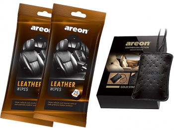 Set cadou Servetele Piele si Odorizant Auto Areon