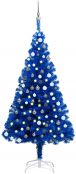 Brad de Craciun artificial LED-uri/globuri albastru 150 cm PVC 