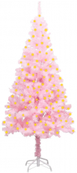 Pom de Craciun artificial cu LED-uri/suport roz 150 cm PVC 