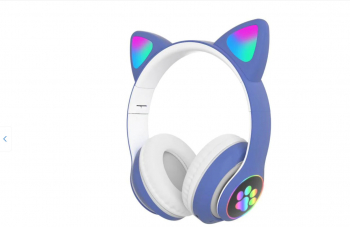 Casti wireless pliabile Urechi de pisica Bluetooth 5.0 Handsfree HiFi Bass Stereo LED TF Albastru