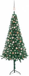 Set pom Craciun artificial colt LED-uri and globuri verde 150cm PVC 