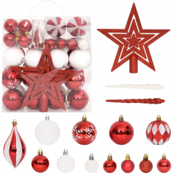Set globuri de Craciun 64 piese rosu si alb 