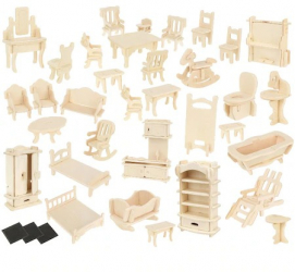 Set mobilier din lemn pentru casuta papusilor 34 obiecte de mobilier 175 obiecte QBT 