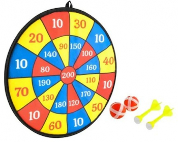 Joc de darts pentru copii cu 2 sageti si 2 mingi material velcro de diametru 36 cm multicolor 