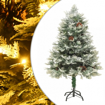 Brad de Craciun cu LED-uri and conuri de pin verde 120 cm PVC and PE 
