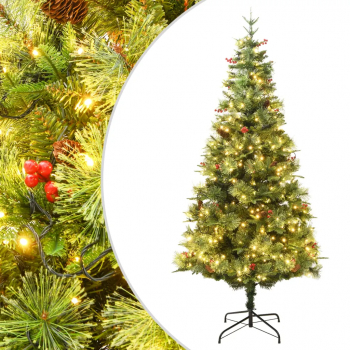 Brad de Craciun cu LED-uri and conuri de pin verde 195 cm PVC and PE 