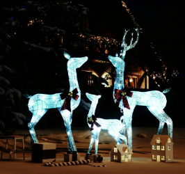 Decoratiune de Craciun familie de reni 201 LED-uri alb/argintiu 