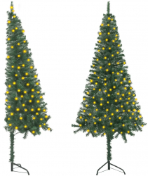 Brad de Craciun artificial de colt cu LED-uri verde 240 cm PVC 