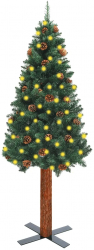 Pom Craciun subtire LED-uri and lemn natural and conuri verde 180 cm 