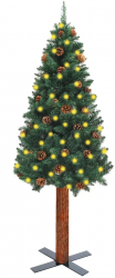 Pom Craciun subtire LED-uri and lemn natural and conuri verde 210 cm 