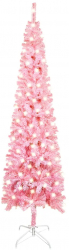 Pom de Craciun subtire cu LED-uri roz 210 cm 