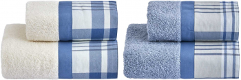Set prosoape Biancoperla Bach Polonia 4 bucati 60x100 cm/ 40x60 cm model carouri and nbsp 100 bumbac pur alb/albastru