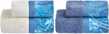 Set prosoape Biancoperla Mozart Turchese 4 bucati 60x100 cm/40x60 cm model oriental and nbsp 100 bumbac pur alb/turcoaz 