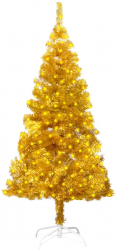 Brad Craciun artificial cu LED-uri/suport auriu 150 cm PET