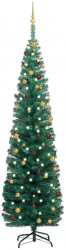 Brad Craciun artificial subtire LED-uri and globuri verde 240 cm 