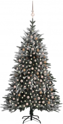 Brad de Craciun artificial cu LED and globuri and zapada 210 cm PVC and PE 