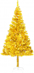 Brad de Craciun artificial cu LED and suport auriu 210 cm PET