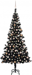 Brad de Craciun artificial cu LED-uri and globuri negru 210 cm PVC 