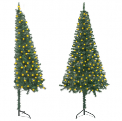 Brad de Craciun artificial de colt cu LED-uri verde 120 cm PVC 