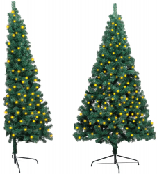 Brad de Craciun artificial jumatate LED and suport verde 150cm PVC 