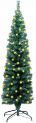 Brad de Craciun artificial subtire LED and suport verde 150 cm PVC 