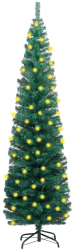 Brad de Craciun artificial subtire LED and suport verde 180 cm PVC 