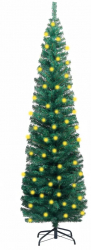 Brad de Craciun artificial subtire LED and suport verde 210 cm PVC 