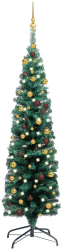 Brad de Craciun artificial subtire LED-uri and globuri verde 150 cm 