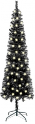 Brad de Craciun subtire cu LED-uri negru 180 cm 