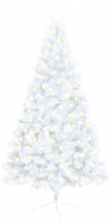 Jumatate brad de Craciun artificial LED and suport alb 150 cm PVC 
