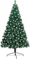 Jumatate Brad de Craciun artificial LED and suport verde 120cm PVC 
