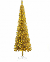 Pom de Craciun subtire cu LED-uri auriu 150 cm 
