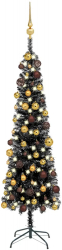 Set brad de Craciun subtire cu LED-uri and globuri negru 240 cm 