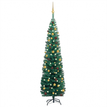 Set pom Craciun artificial subtire LED-uri and globuri verde 180 cm 