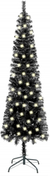 Set pom de Craciun subtire cu LED-uri negru 210 cm 