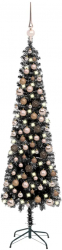 Set pom de Craciun subtire cu LED-uri si globuri negre 180 cm 
