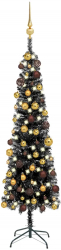 Set pom de Craciun subtire cu LED-uri si globuri negre 210 cm 