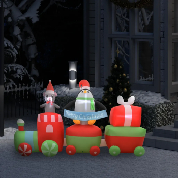 Pinguin and soricel pe tren gonflabil Craciun LED IP44 500 cm XXL 