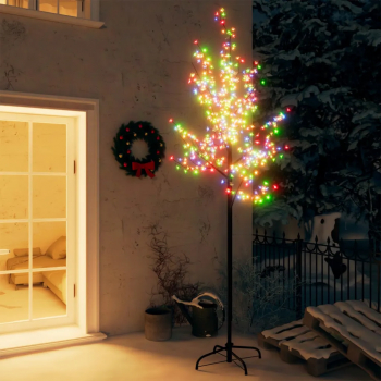 Pom Craciun 220 LED-uri lumina colorata flori de cires 220cm 