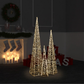 Set conuri decorative cu LED-uri alb cald 60/90/120 cm acril 