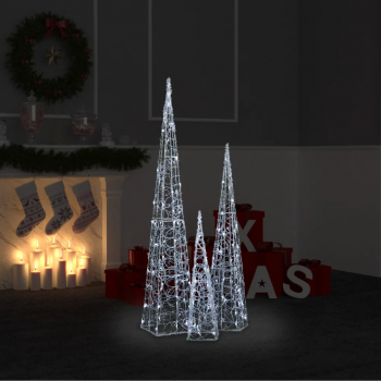 Set conuri decorative cu LED-uri alb rece 60/90/120 cm acril 