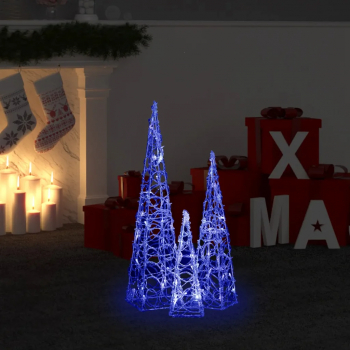 Set conuri decorative cu LED-uri albastru 30/45/60 cm acrilic 