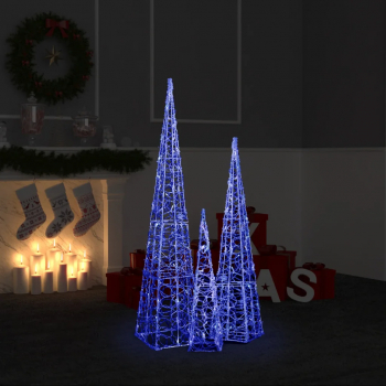 Set conuri decorative cu LED-uri albastru 60/90/120 cm acril 